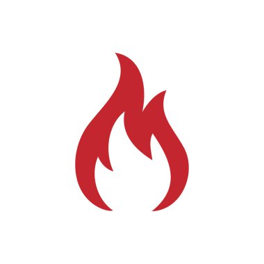 Düz vektör şeklinde basit kırmızı alev çizimi. Uyarı işaretleri, yangın güvenlik etiketleri, sıcak ürün simgeleri, enerji grafikleri ve modern tasarım projeleri için mükemmel.