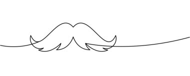 Bıyık çizimi sürekli çizgi şeklinde çizilmiş. Modern tasarım projeleri, retro markalaşma, moda posterleri, berber dükkanı logoları ve şık vektör dekorasyonu için harika..