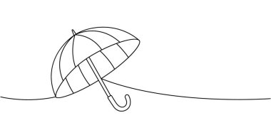 Eğik bir şemsiyenin aralıksız sanat çizgisi çizimi. Minimum vektör şemsiyesi tasarımı yağmuru, güvenliği ve günlük barınağı modern tarzda sembolize eder..