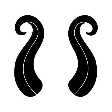 Pair of black curved goat horns. Ideal for fantasy art, tribal decorations, costume accessories, emblems or animal-themed illustrations.