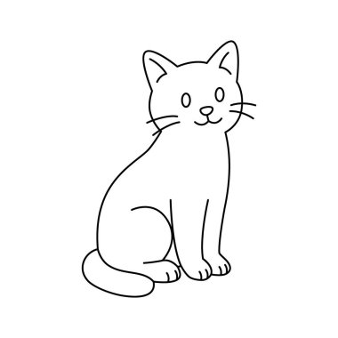 Minimal line art drawing of a sitting cat. Simple outline illustration for coloring books, stickers, and educational children materials.