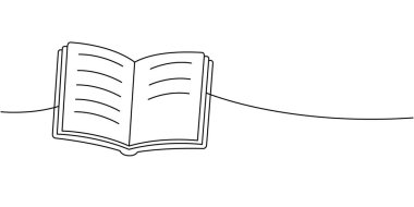 Black line drawing of an open book with text lines. A simple and elegant design for educational, literary, or artistic concepts in minimal style.