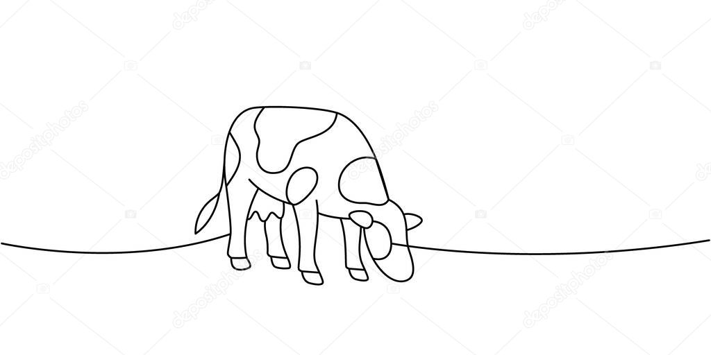 One-line drawing of a cow grazing. Simplified and elegant outline ideal for logos, farm packaging, or minimal natural illustrations