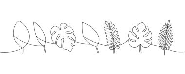 Collection of tropical leaves drawn in continuous line art style. Minimalist botanical design ideal for modern prints, branding, posters, and summer-themed decorative projects.