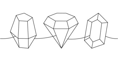 Gemstones one line continuous drawing. Magic crystals. Vector illustration. Isolated on white background