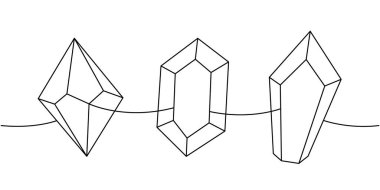 Sihirli düşük değerli taşlar. Bir çizgi sürekli çizim. Lüks kristaller. Vektör çizimi. Beyaz arkaplanda izole