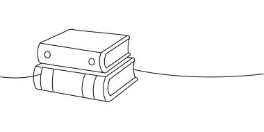 Yuvarlak detaylı iki yatay dizilmiş kitabın basit siyah taslağı. Bilgiyi ve geleneksel eğitimi temsil eden zarif bir illüstrasyon..