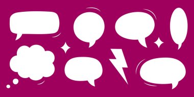 Çizgi roman tarzı beyaz konuşma baloncukları koleksiyonu. Modern pop sanat tasarımı, sohbet şablonları, posterler ve eğlenceli yaratıcı iletişim projeleri için harika..