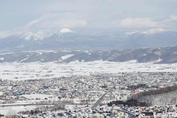 Paisaje Invernal Furano Town Hokkaido Japón —  Fotos de Stock