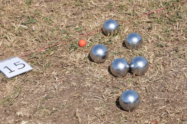 Boules Lawn Close Steel Balls Traditional French Game Petanque Outdoor — Stock Photo, Image
