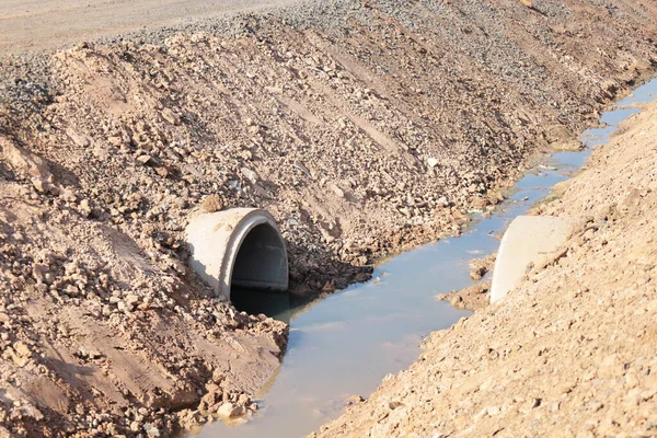 Concrete Drain Road Reinforced Concrete Pipes Road Draining Water Road — Stockfoto