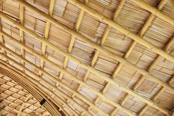 Bamboe Dak Structuur Close Van Bamboe Dakbogen Van Een Traditioneel — Stockfoto