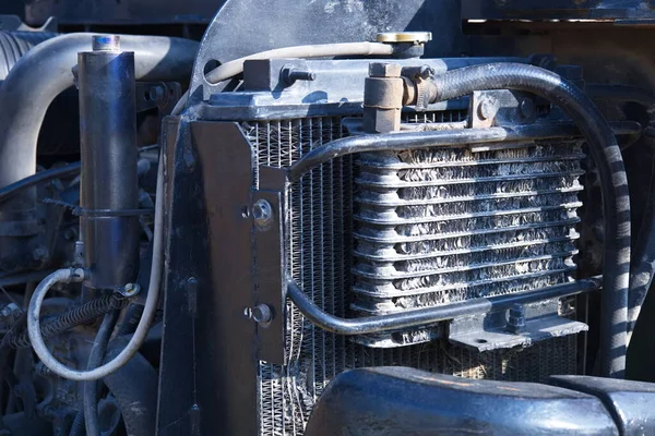 Intercooler Front Radiator Closeup Old Excavator Turbo Intercooler Panel Front — Stock Photo, Image