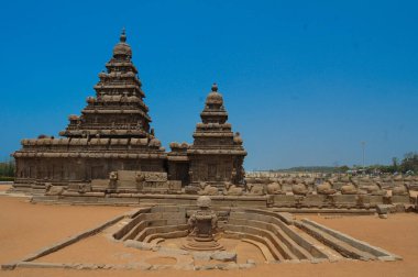 fantastik sanat tasarım Mahabalipuram, dünya mirası Tamil Nadu, Hindistan yakınındaki monolitik ünlü Shore Tapınağı