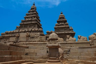 fantastik sanat tasarım Mahabalipuram, dünya mirası Tamil Nadu, Hindistan yakınındaki monolitik ünlü Shore Tapınağı