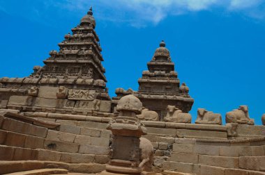 fantastik sanat tasarım Mahabalipuram, dünya mirası Tamil Nadu, Hindistan yakınındaki monolitik ünlü Shore Tapınağı