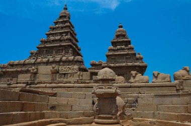 fantastik sanat tasarım Mahabalipuram, dünya mirası Tamil Nadu, Hindistan yakınındaki monolitik ünlü Shore Tapınağı