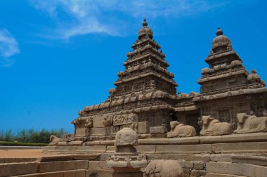 fantastik sanat tasarım Mahabalipuram, dünya mirası Tamil Nadu, Hindistan yakınındaki monolitik ünlü Shore Tapınağı