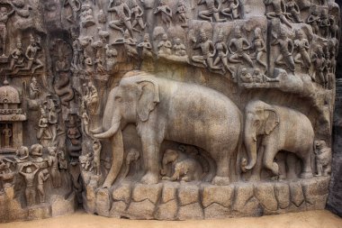 Arjuna 'nın Mamallapuram' daki Kefareti, Tamil Nadu, Güney Hindistan, Asya 'daki Unesco Dünya Mirası