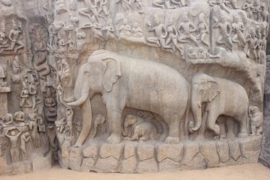 Arjuna 'nın Mamallapuram' daki Kefareti, Tamil Nadu, Güney Hindistan, Asya 'daki Unesco Dünya Mirası