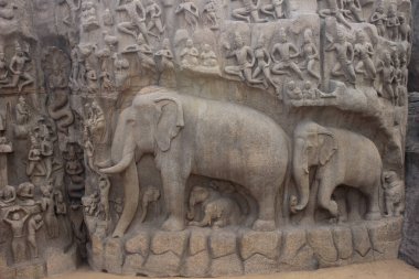 Arjuna 'nın Mamallapuram' daki Kefareti, Tamil Nadu, Güney Hindistan, Asya 'daki Unesco Dünya Mirası