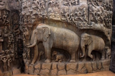 Arjuna 'nın Mamallapuram' daki Kefareti, Tamil Nadu, Güney Hindistan, Asya 'daki Unesco Dünya Mirası