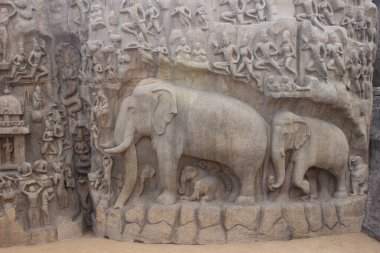 Arjuna 'nın Mamallapuram' daki Kefareti, Tamil Nadu, Güney Hindistan, Asya 'daki Unesco Dünya Mirası