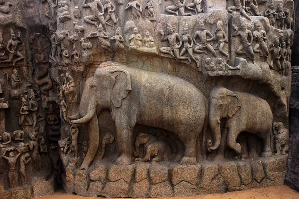 Arjuna 'nın Mamallapuram' daki Kefareti, Tamil Nadu, Güney Hindistan, Asya 'daki Unesco Dünya Mirası