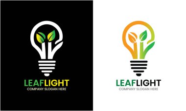 Yeşil yaprak doğa yeşil lamba ampul izole yeşil eko enerji konsept vektör ikonu