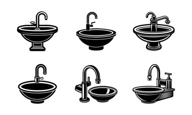 Lavabo musluğu ikonu. Mutfak lavabosu sembolü. Düz vektör biçiminde lavabo işareti