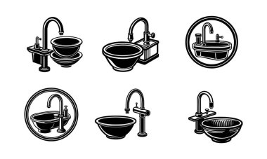 Lavabo musluğu ikonu. Mutfak lavabosu sembolü. Düz vektör biçiminde lavabo işareti