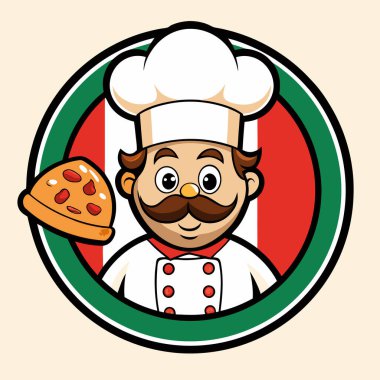 Amblem, İtalyan bayraklarında pizza olan komik şef.