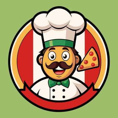 Amblem, İtalyan bayraklarında pizza olan komik şef.