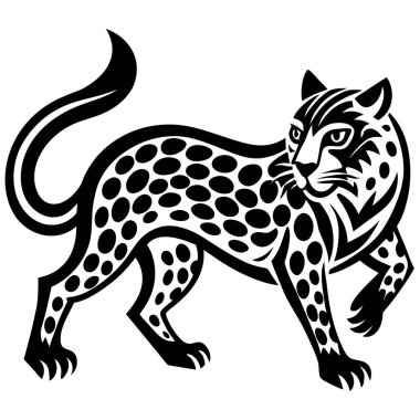 Minimalist leopar logosu beyaz arka planda parlak bir siluet, somut güç ve çeviklik.