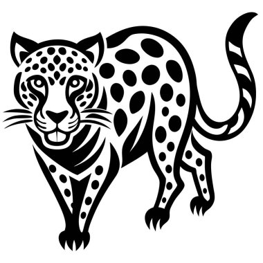 Minimalist leopar logosu beyaz arka planda parlak bir siluet, somut güç ve çeviklik.