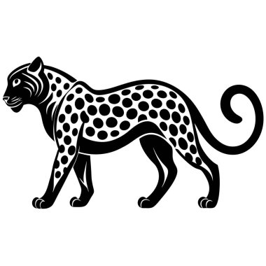 Minimalist leopar logosu beyaz arka planda parlak bir siluet, somut güç ve çeviklik.