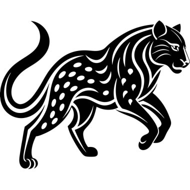 Minimalist leopar logosu beyaz arka planda parlak bir siluet, somut güç ve çeviklik.