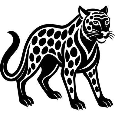 Minimalist leopar logosu beyaz arka planda parlak bir siluet, somut güç ve çeviklik.