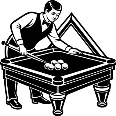 Bilardo masasında oyuncu, replikler ve toplar var. Turnuvalar ve spor markaları için mükemmel.