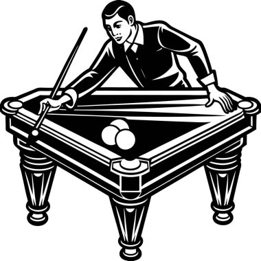 Bilardo masasında oyuncu, replikler ve toplar var. Turnuvalar ve spor markaları için mükemmel.
