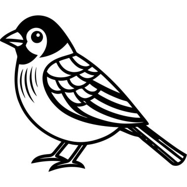 Serçe küçük kuş simgesi, basit çizgi film çizgisi sanatı