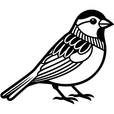 Serçe küçük kuş simgesi, basit çizgi film çizgisi sanatı