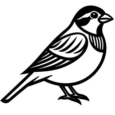 Serçe küçük kuş simgesi, basit çizgi film çizgisi sanatı