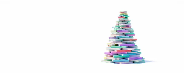 Χριστουγεννιάτικο Δέντρο Από Πολύχρωμα Βιβλία Που Απομονώνονται Λευκό Φόντο Καθιστούν — Φωτογραφία Αρχείου
