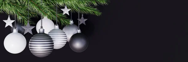 Tarjeta Felicitación Navidad Con Decoraciones Navideñas Sobre Fondo Negro Render —  Fotos de Stock