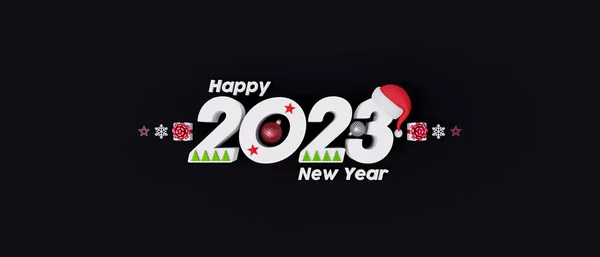 黑色背景贺卡的快乐新年2023背景3D渲染3D插图 — 图库照片