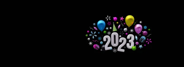 Boldog Évet 2023 Üdvözlőlap Fekete Háttér Másolási Tér Render Illusztráció — Stock Fotó