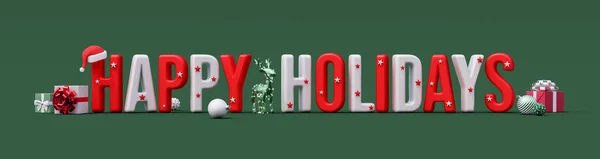 Happy Holidays Colorful Letters Banner Green Background Render Illustration — Stock Photo, Image