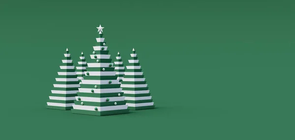 緑の背景に装飾が施されたモダンな装飾クリスマスツリー3Dレンダリング3Dイラスト — ストック写真