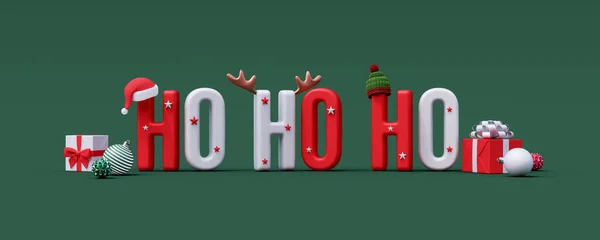 Ho Ho Ho Noel Baba yeşil arka plandan alıntı yapıyor. Yaratıcı Mutlu Noeller ve Mutlu Yıllar konsepti 3 boyutlu sunum